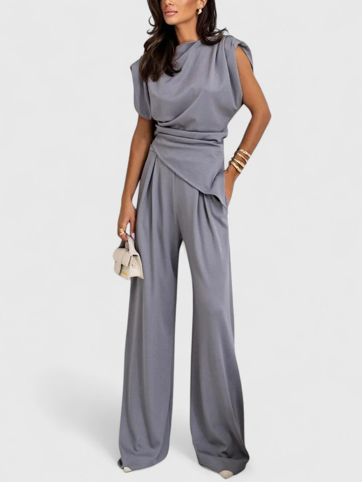 Women's Draped Sleeveless Top & Wide Leg Trousers Set
