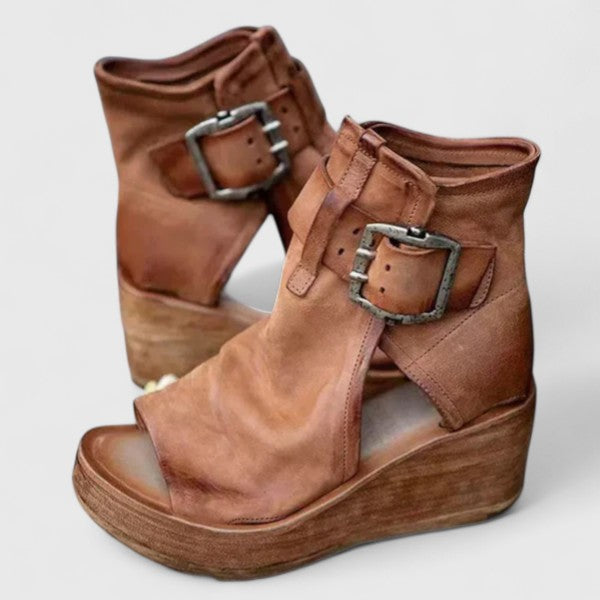 Elegant women's wedge sandals featuring orthopedic arch support for comfortable summer walking.