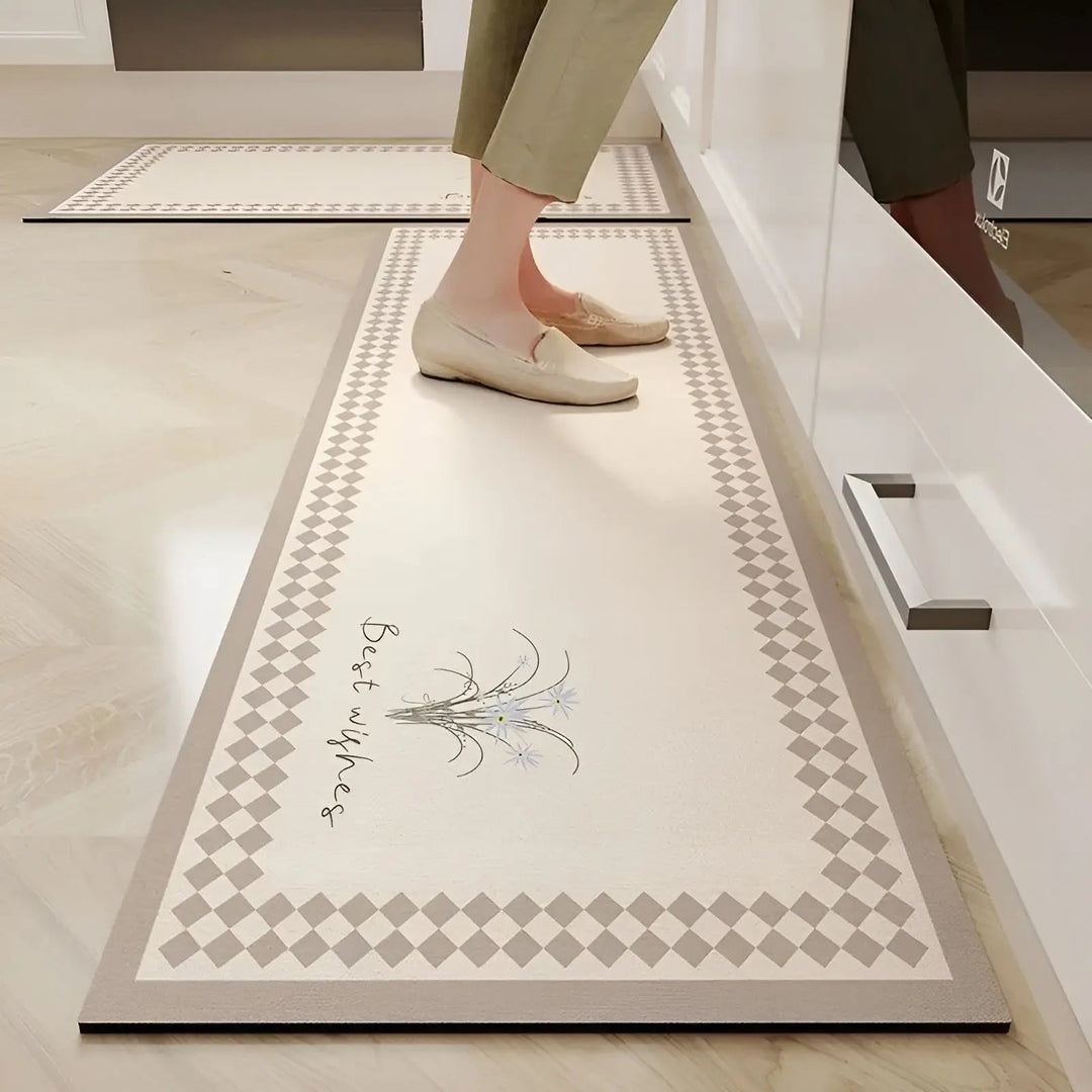 Modern non-slip kitchen mat, ultra-absorbent & fast-drying for safety & comfort. Ideal floor mat.