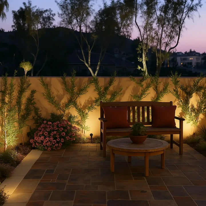 Durable solar-powered outdoor spotlight, ideal for pathway lighting in warm white or RGB.