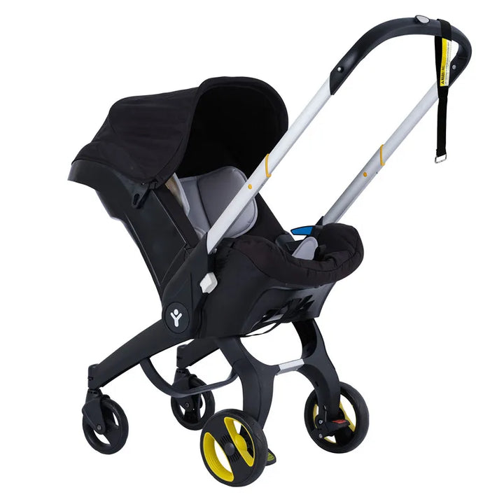 Complete baby travel system: a safe infant car seat that converts into a functional toddler stroller.