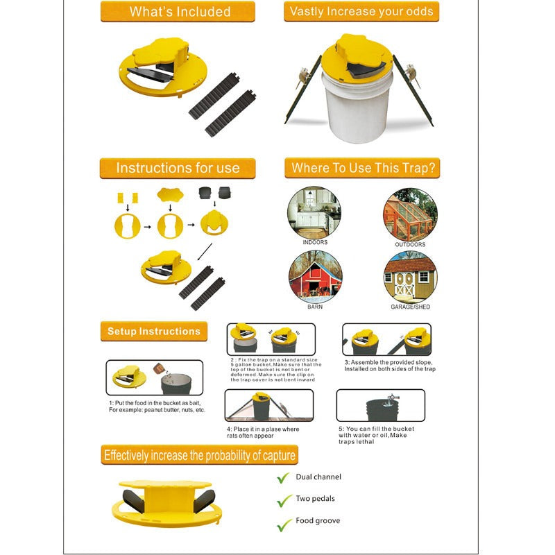Humane automatic mousetrap designed to fit standard 5-gallon buckets.