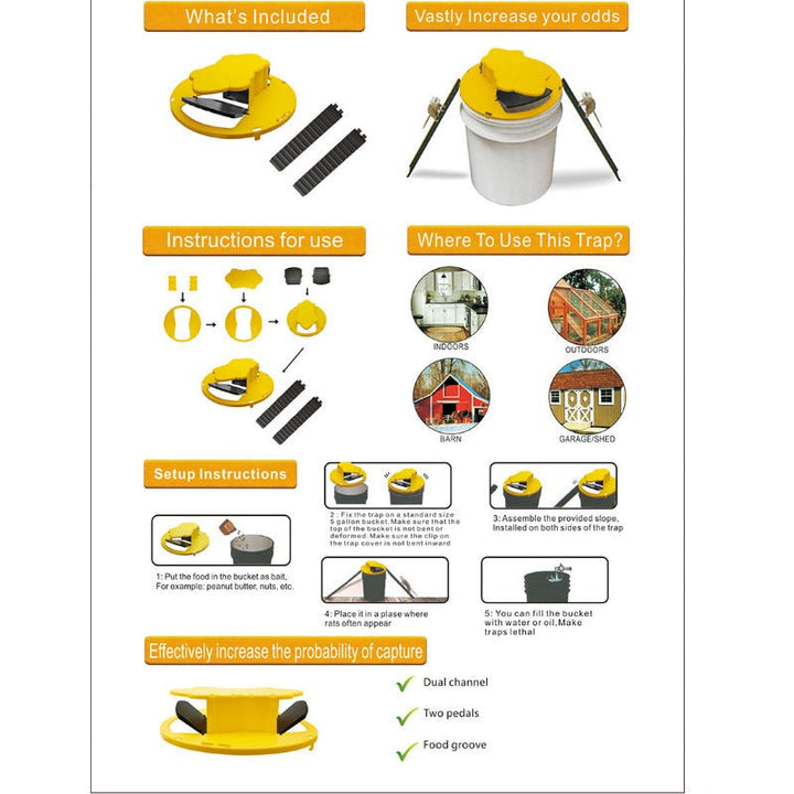 Humane automatic mousetrap designed to fit standard 5-gallon buckets.