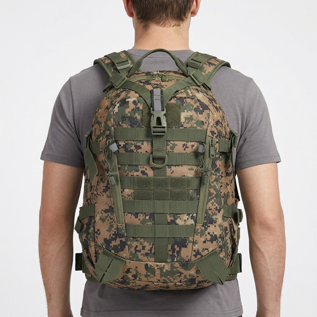 Unisex 40L tactical hiking backpack with ergonomic design for comfortable, long-distance outdoor carry.