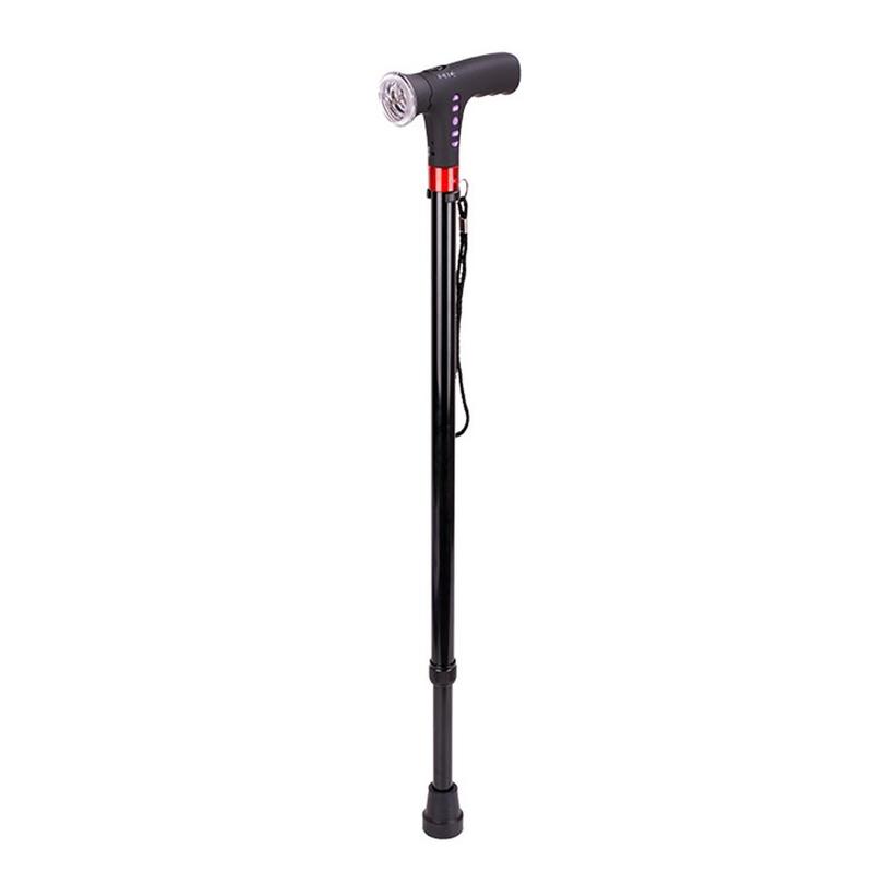 Ergonomic adjustable LED Nordic walking pole, designed for comfort & stability on diverse outdoor hiking trails.