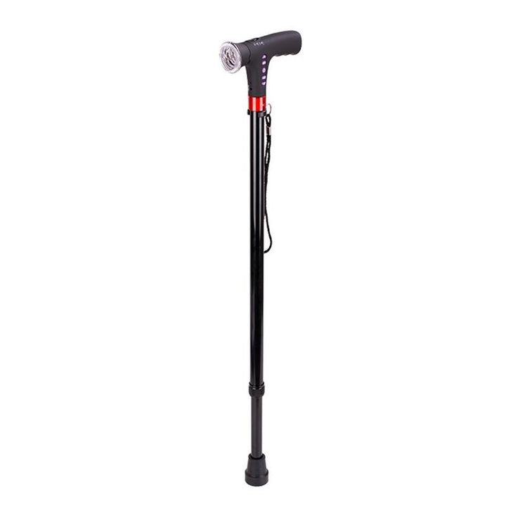 Ergonomic adjustable LED Nordic walking pole, designed for comfort & stability on diverse outdoor hiking trails.