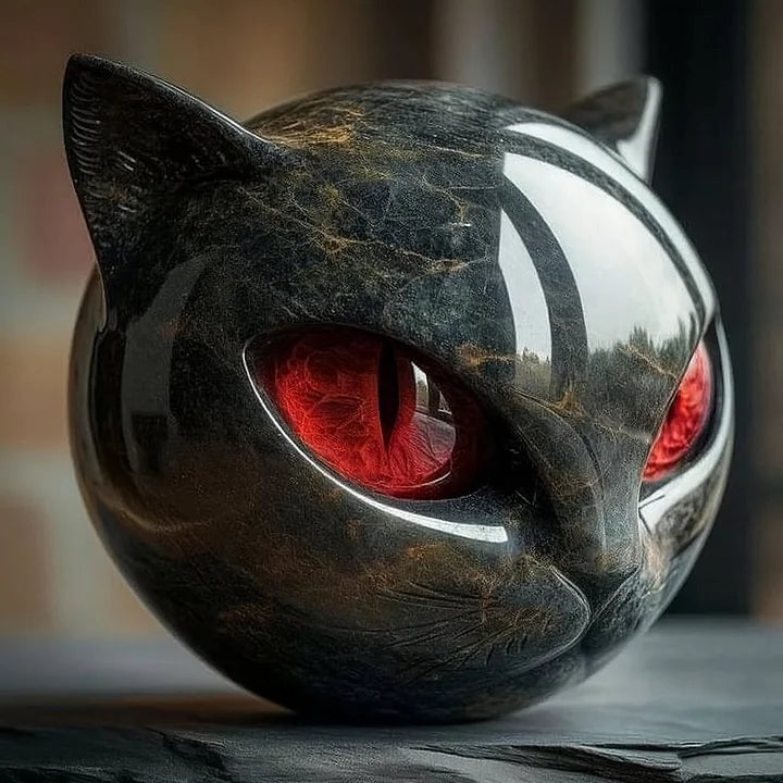 Stylish black cat head sculpture, a glossy animal statue perfect as a desk accessory or shelf decor accent.