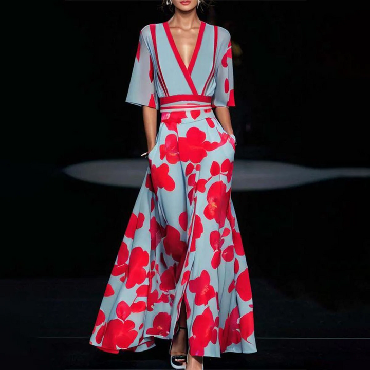 Elegant Amara Luxe women's flowing maxi dress. A sophisticated long dress for evening wear or special occasions.
