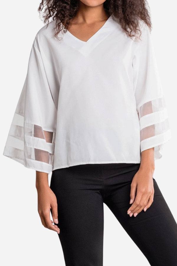 Women's Mesh Panel Bell Sleeve Top