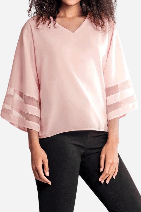 Women's Mesh Panel Bell Sleeve Top