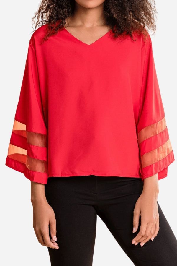 Women's Mesh Panel Bell Sleeve Top