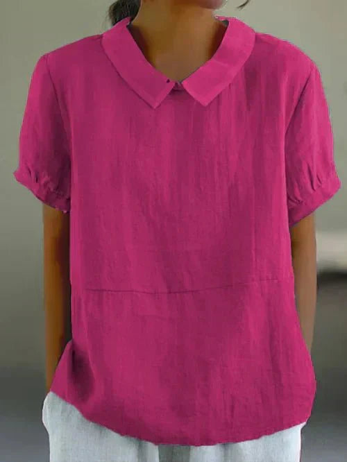 Women's Linen Collared Short Sleeve Top