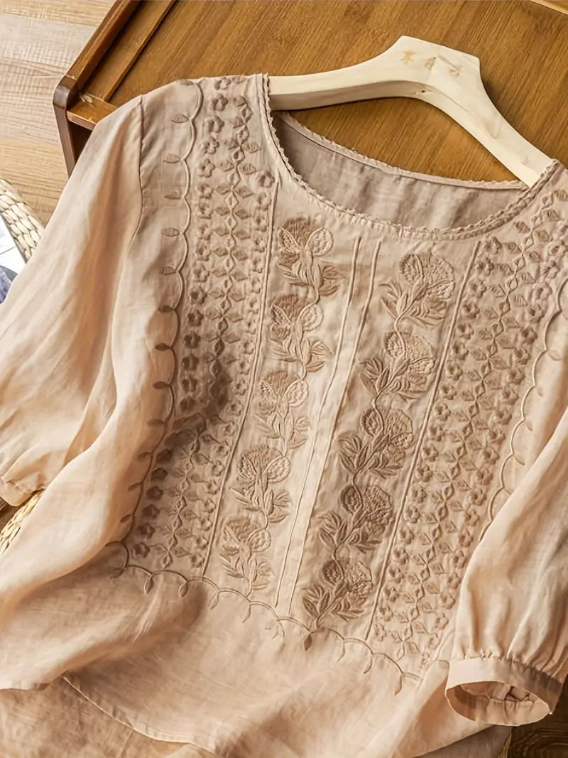 Casual & stylish women's embroidered blouse, long sleeve, relaxed fit ideal for daily wear or travel.