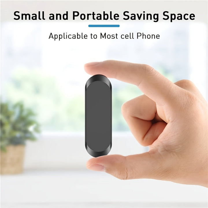 Dashboard magnetic mount for smartphones, minimalist design, firm grip, car accessory.