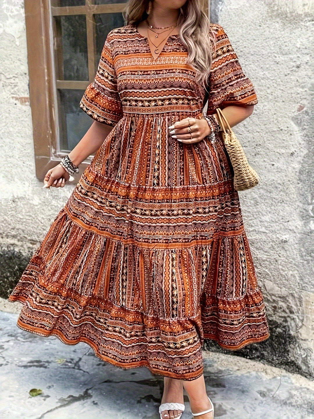 Ethnic Print Bohemian Dress