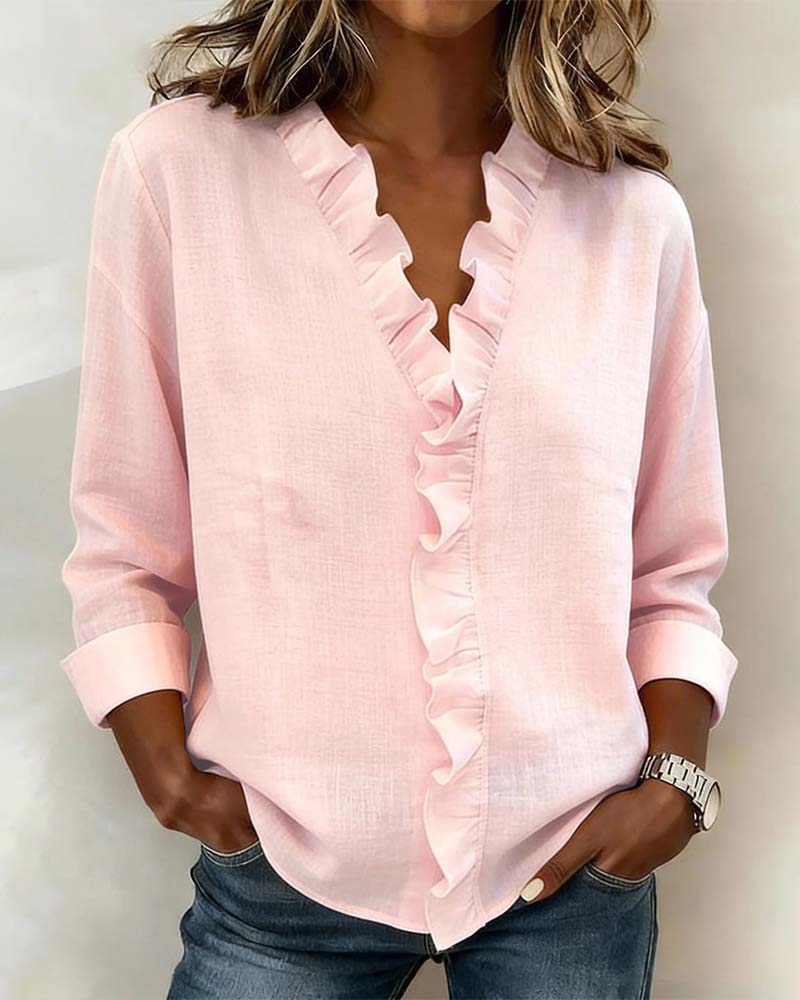 Women's Ruffle V-Neck Blouse