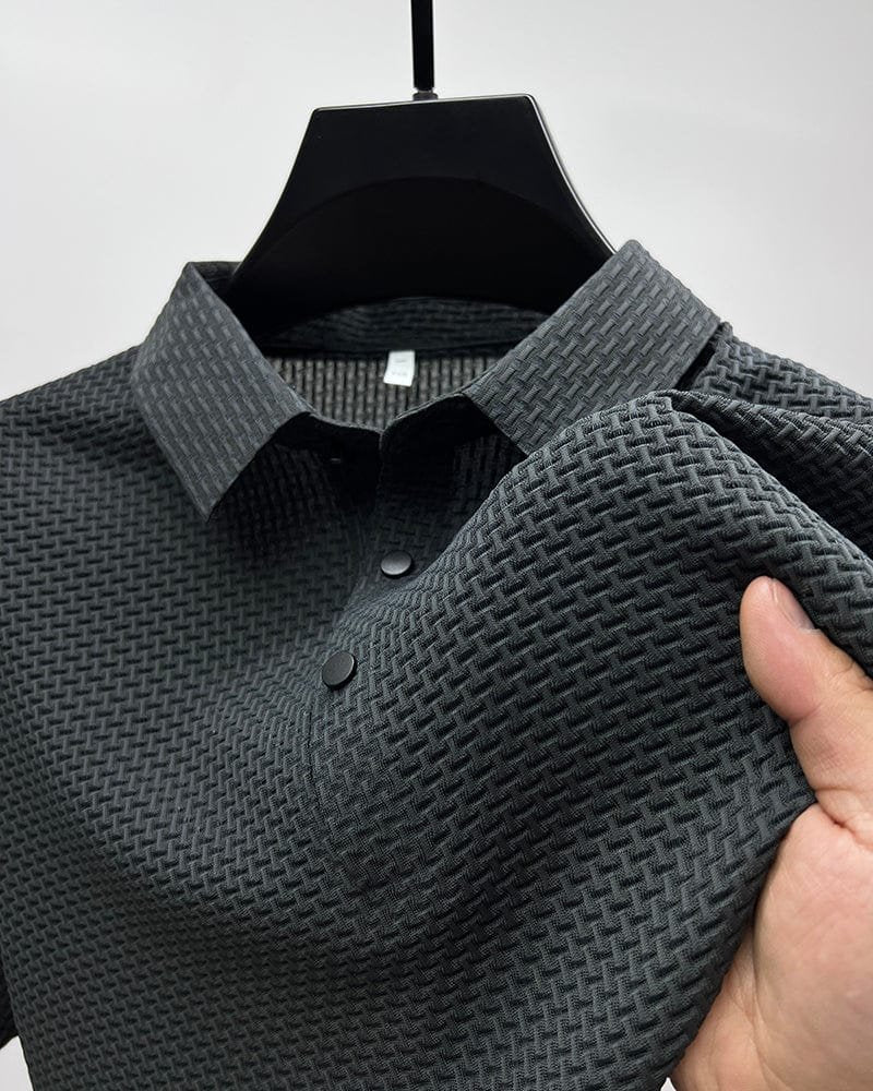 Men's breathable button-up polo shirt, perfect for casual summer style.