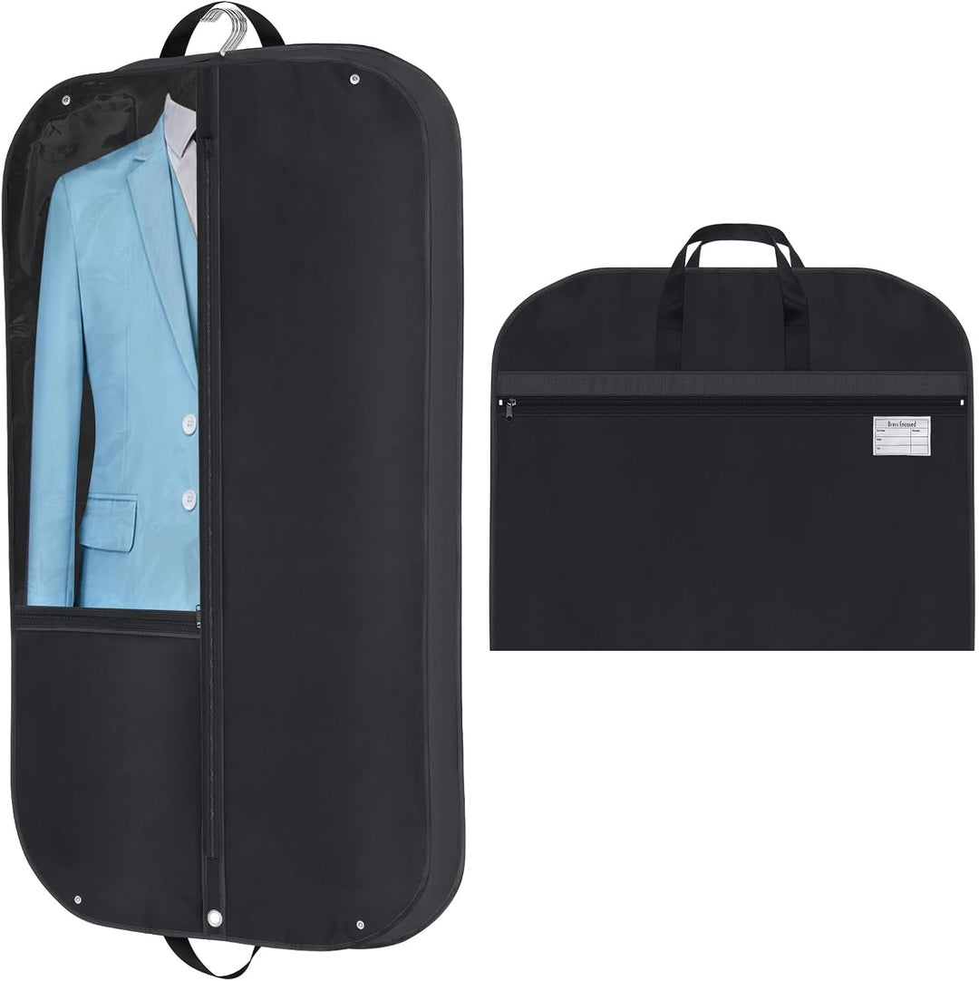 43 inch waterproof garment bag for suits and dresses, ideal for travel and wardrobe storage.