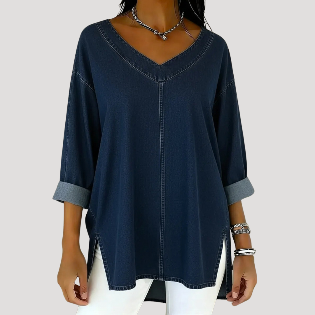 Versatile women's V-neck tunic top, a comfortable and long top for effortless everyday style & casual wear.
