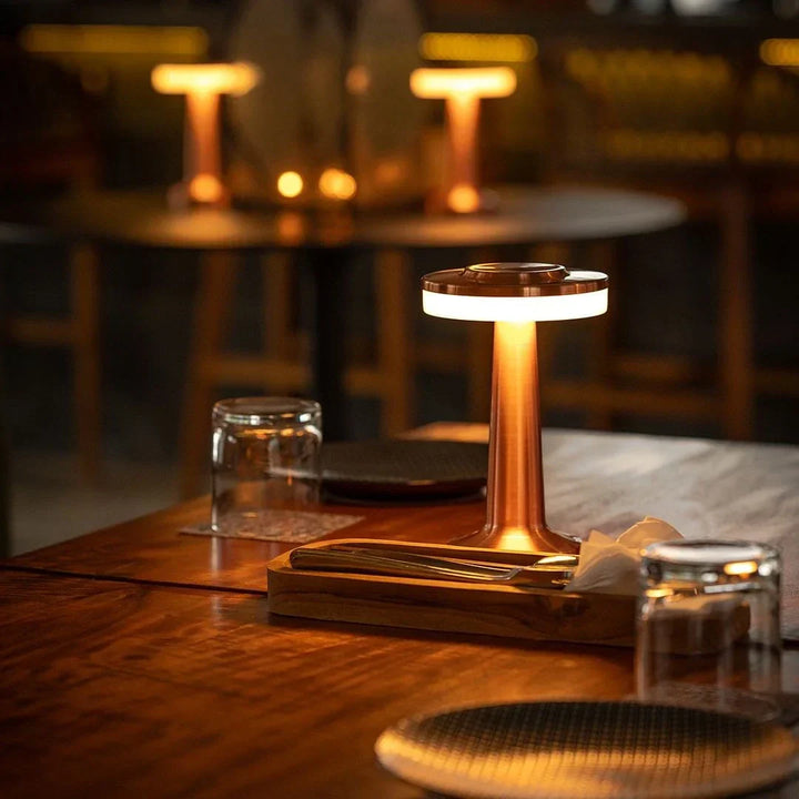 Nvroome Lights retro LED table lamp, rechargeable and portable, ideal for bar & home ambient lighting.