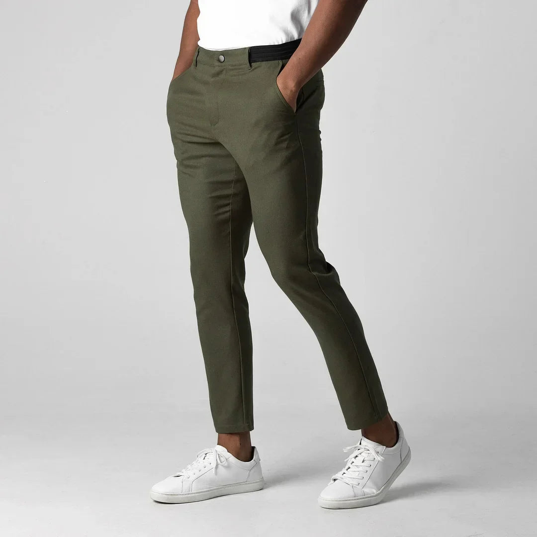 Tan stretch active chinos, offering comfort and style for versatile men's outfits.
