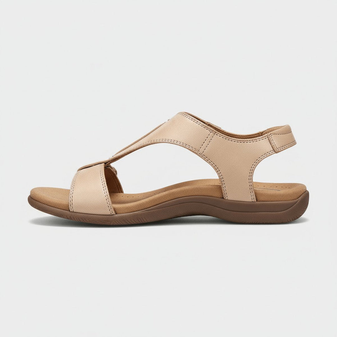 Supportive T-strap orthopedic sandals for women, ensuring all-day comfort and foot health.