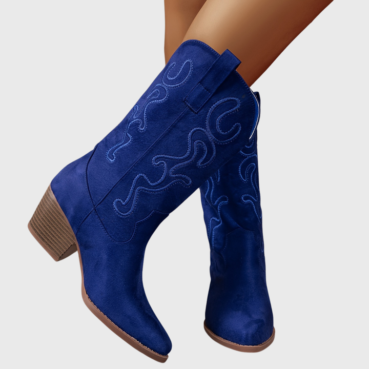 Comfortable wide-calf women's cowboy boots, stylish western design, perfect for all-day wear.