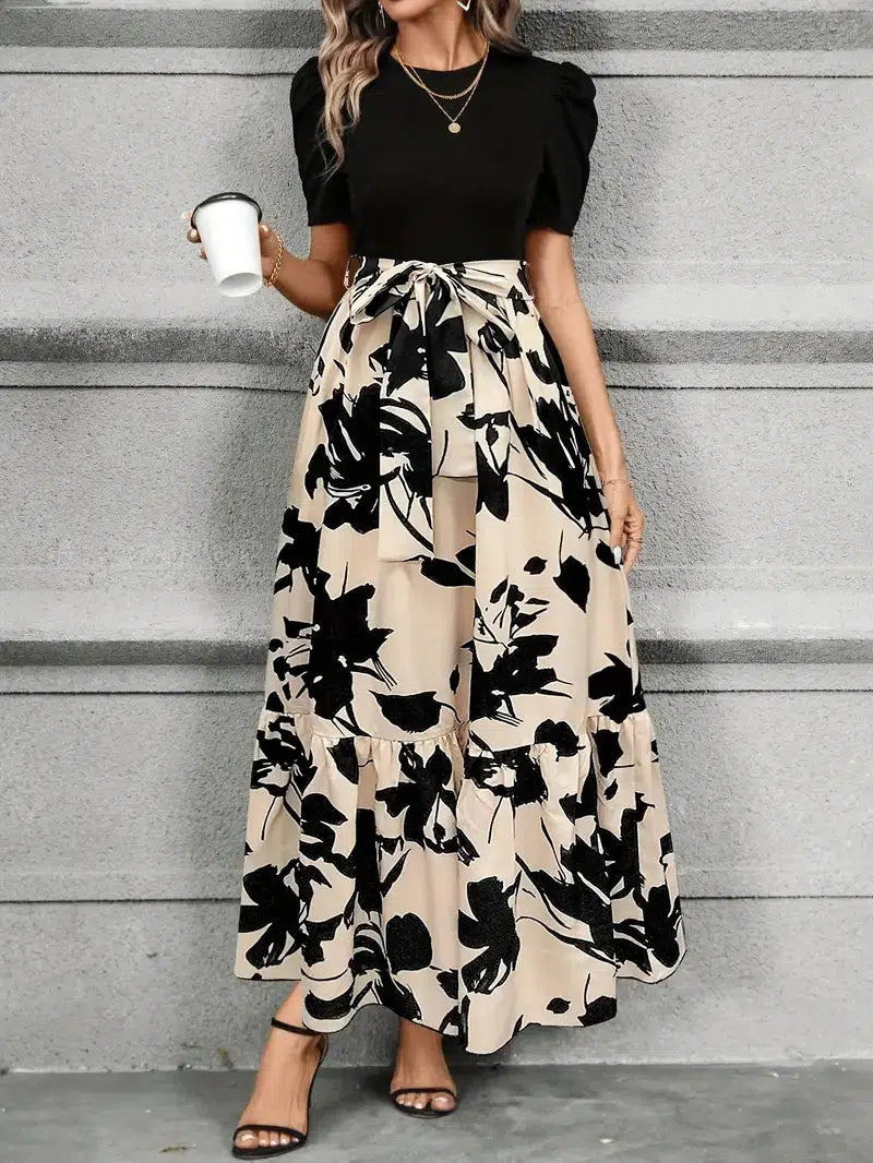 Women's High Waist Floral Print Maxi Dress