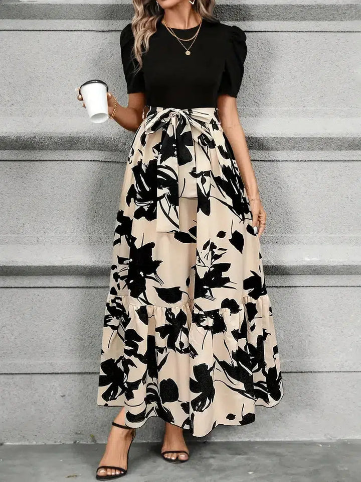 Women's High Waist Floral Print Maxi Dress