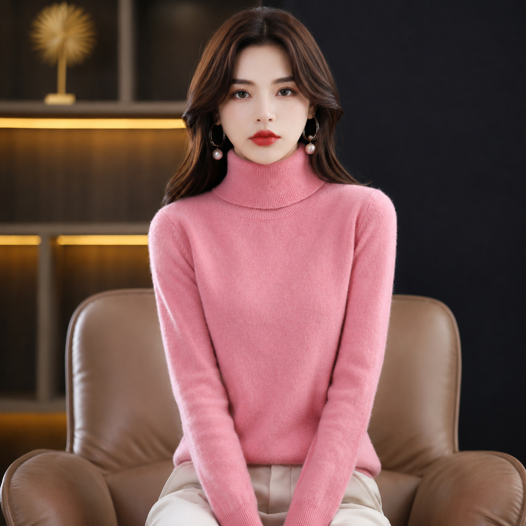 Warm women's turtleneck jumper, a luxurious cashmere blend for softness and sophisticated style.
