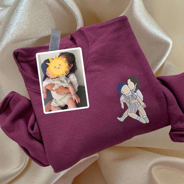 Unique personalized photo hoodie for Dad. Embroidered custom memory gift, unisex sweatshirt.