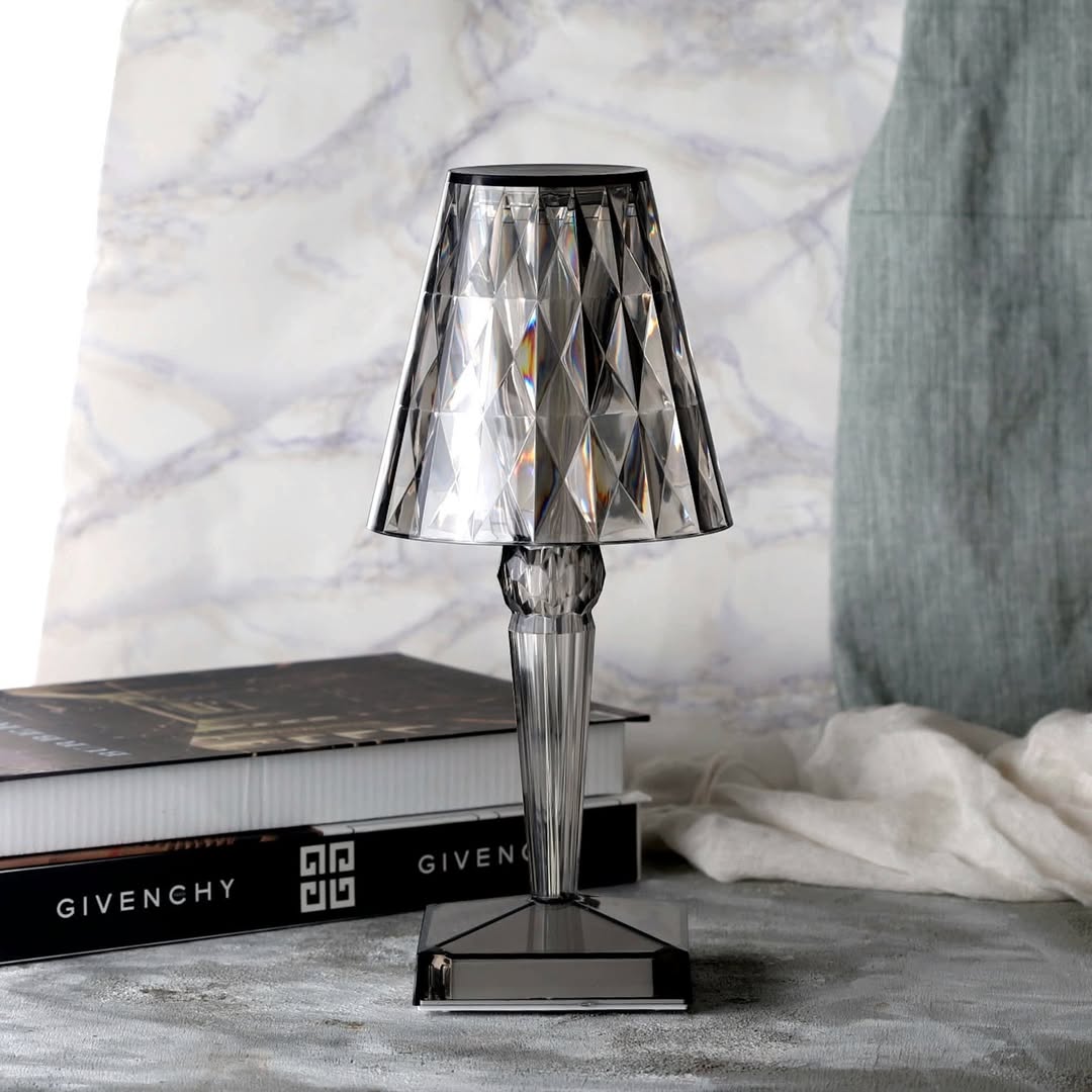 Home decor crystal lamp, touch dimming, rechargeable, provides sparkling ambient light.