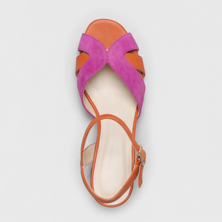 Comfortable women's orthopedic color block chunky heels; stylish block heel, everyday fashion footwear.