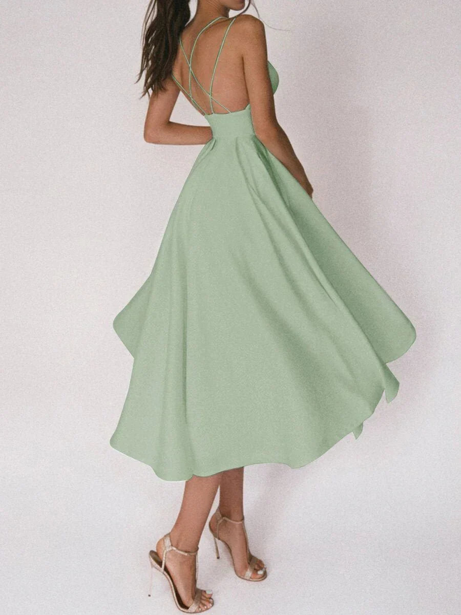 Women's chic V-neck strapless gown, ideal elegant attire for wedding guests, prom or special occasions.
