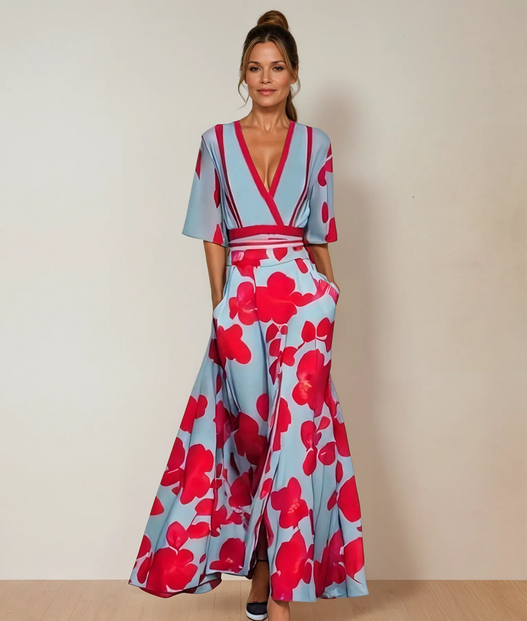 Amara Luxe women's flowing maxi dress, perfect for elegant style & special occasions. Sophisticated long evening wear.