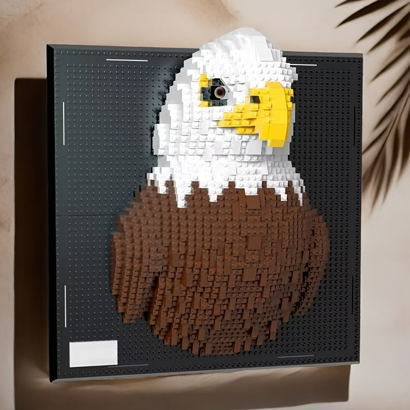 Eye-catching 3D wall art display: build a shark & an eagle with creative building blocks. Home accent.