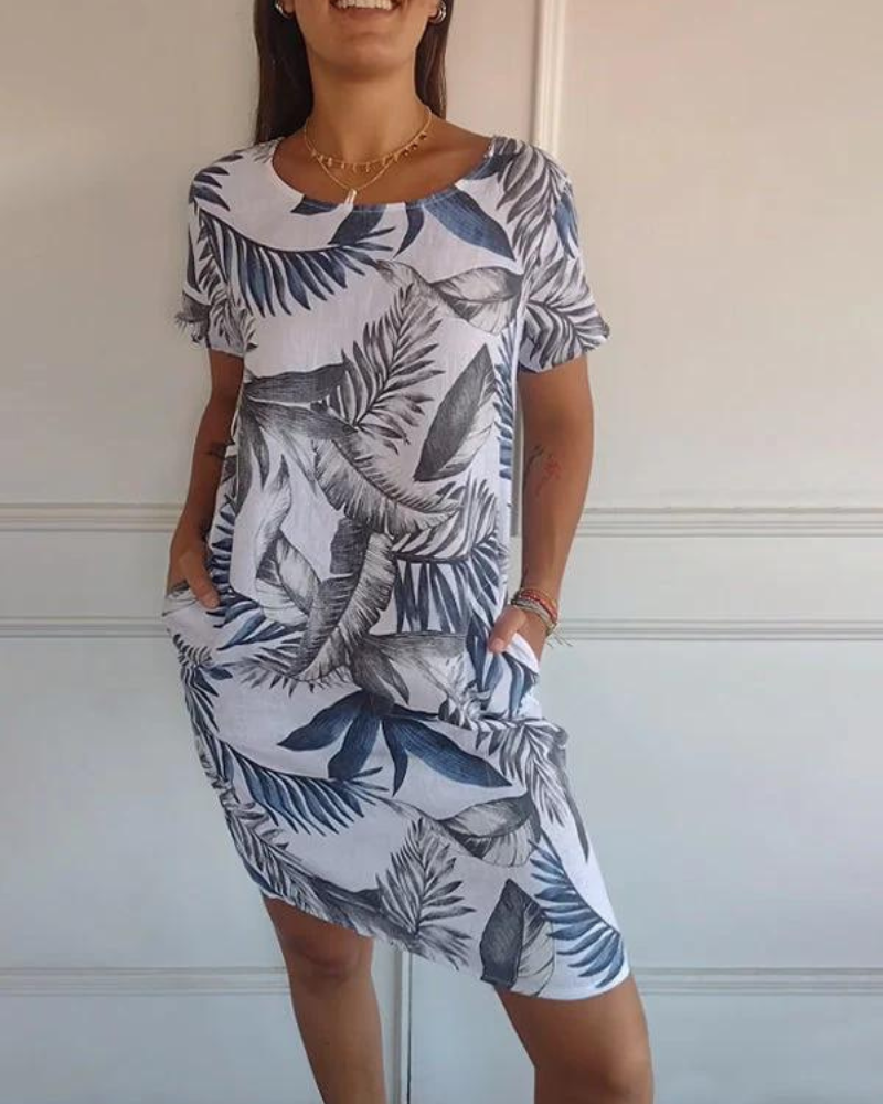Chic women's apparel: a printed dress designed for comfort and effortless elegance, perfect for summer fashion.