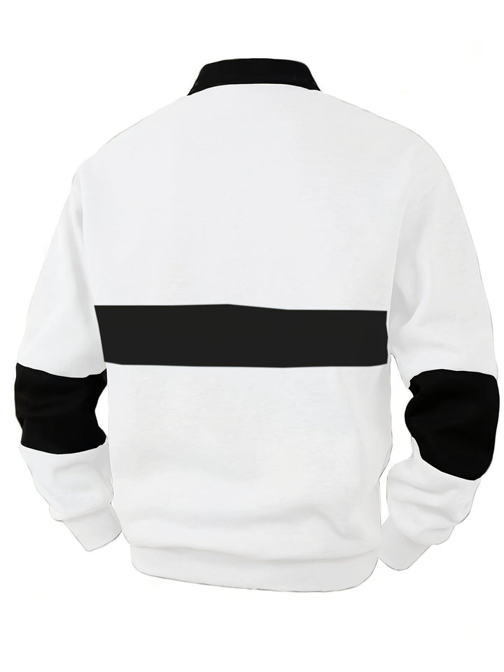 Stylish men's colour-block long sleeve polo shirt, perfect for casual and everyday fashion.