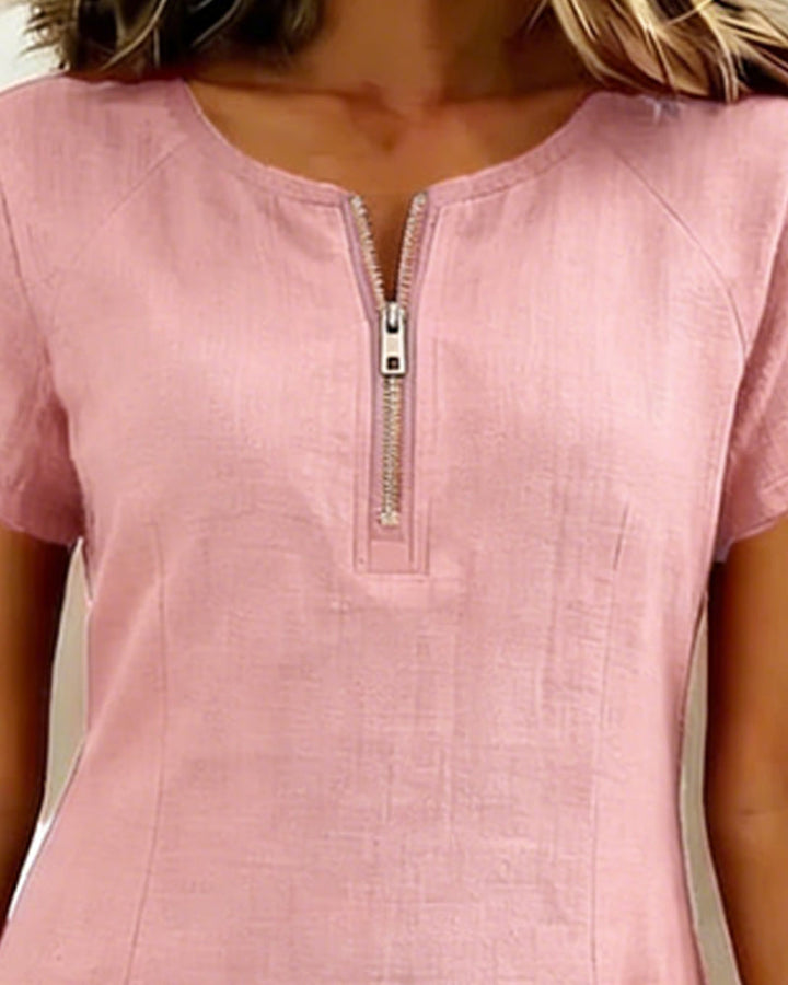 Women's Linen Zip Neck Mini Dress