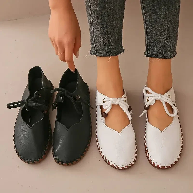 Women's dressy lace-up flats with wide toe box for bunion comfort & elegant style.
