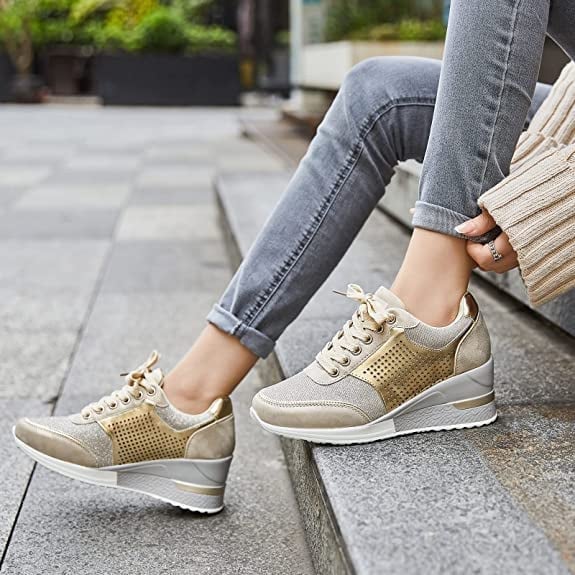 Lexi | Women's Wedge Heel Lace-Up Trainers with Perforated Detail