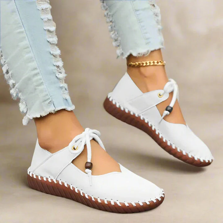 Round toe women's dressy lace-up flats with wide toe box for ultimate bunion comfort.