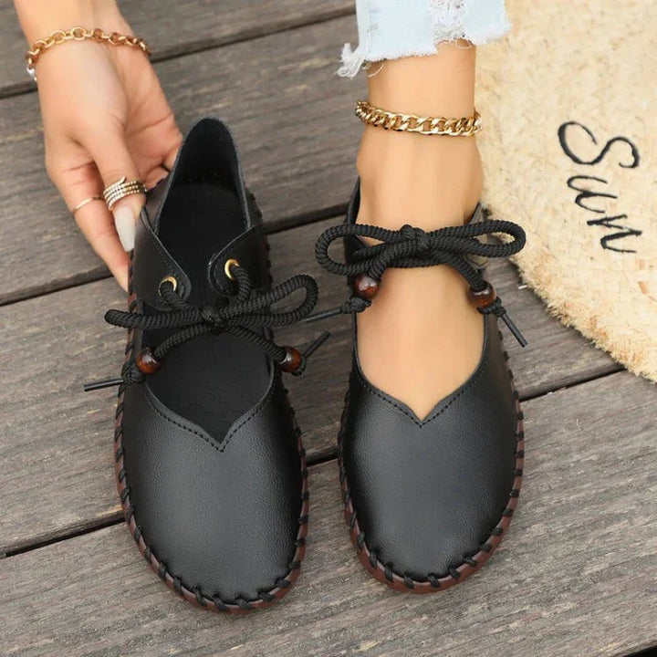 Chic women's wide toe box lace-up flats, designed for bunion comfort & sophisticated style.