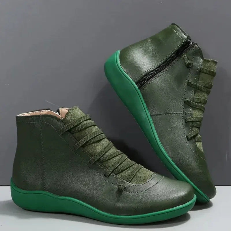 Comfortable women's ankle boots with wide toe box, easy zipper entry for bunion relief & winter style.
