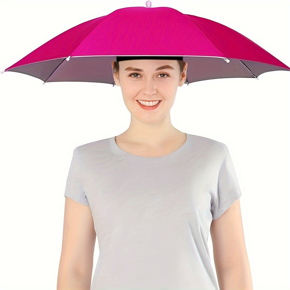 Foldable & portable hands-free umbrella hat for ultimate UV sun & rain protection.