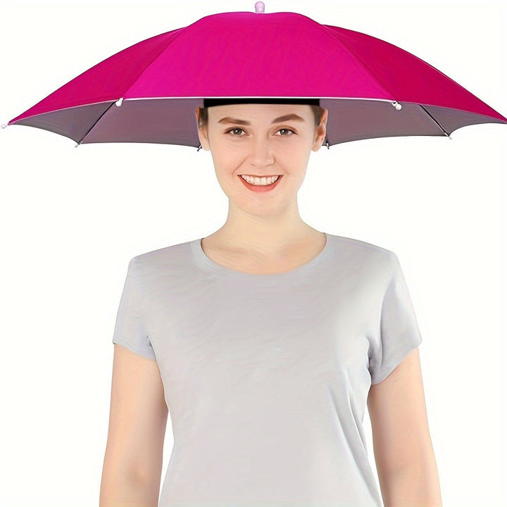 Foldable & portable hands-free umbrella hat for ultimate UV sun & rain protection.