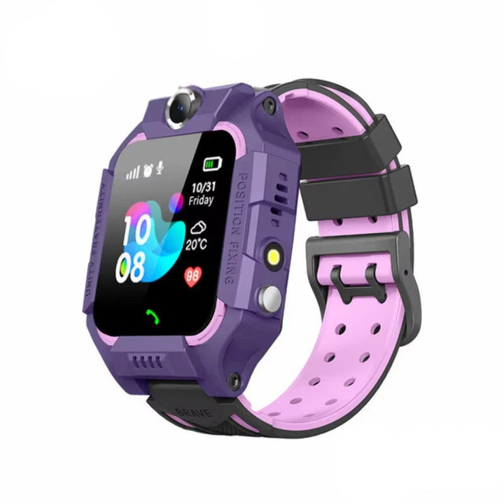Kids' blue smart GPS watch with real-time location tracking & SOS alerts for child safety. Waterproof design.