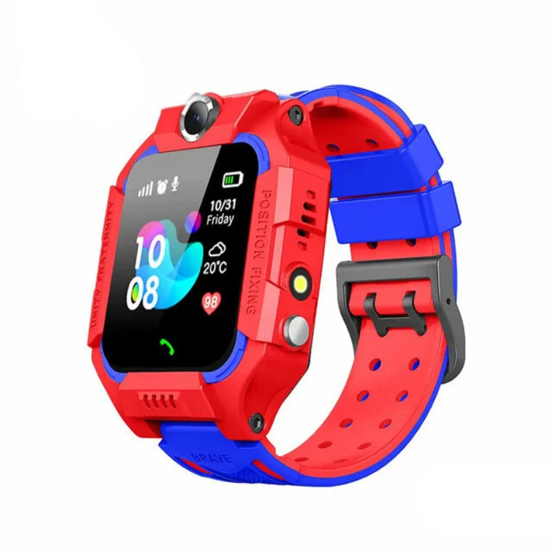 Child's pink smartwatch with 2-way communication, GPS tracker, and SOS button. Durable & fun wearable tech.