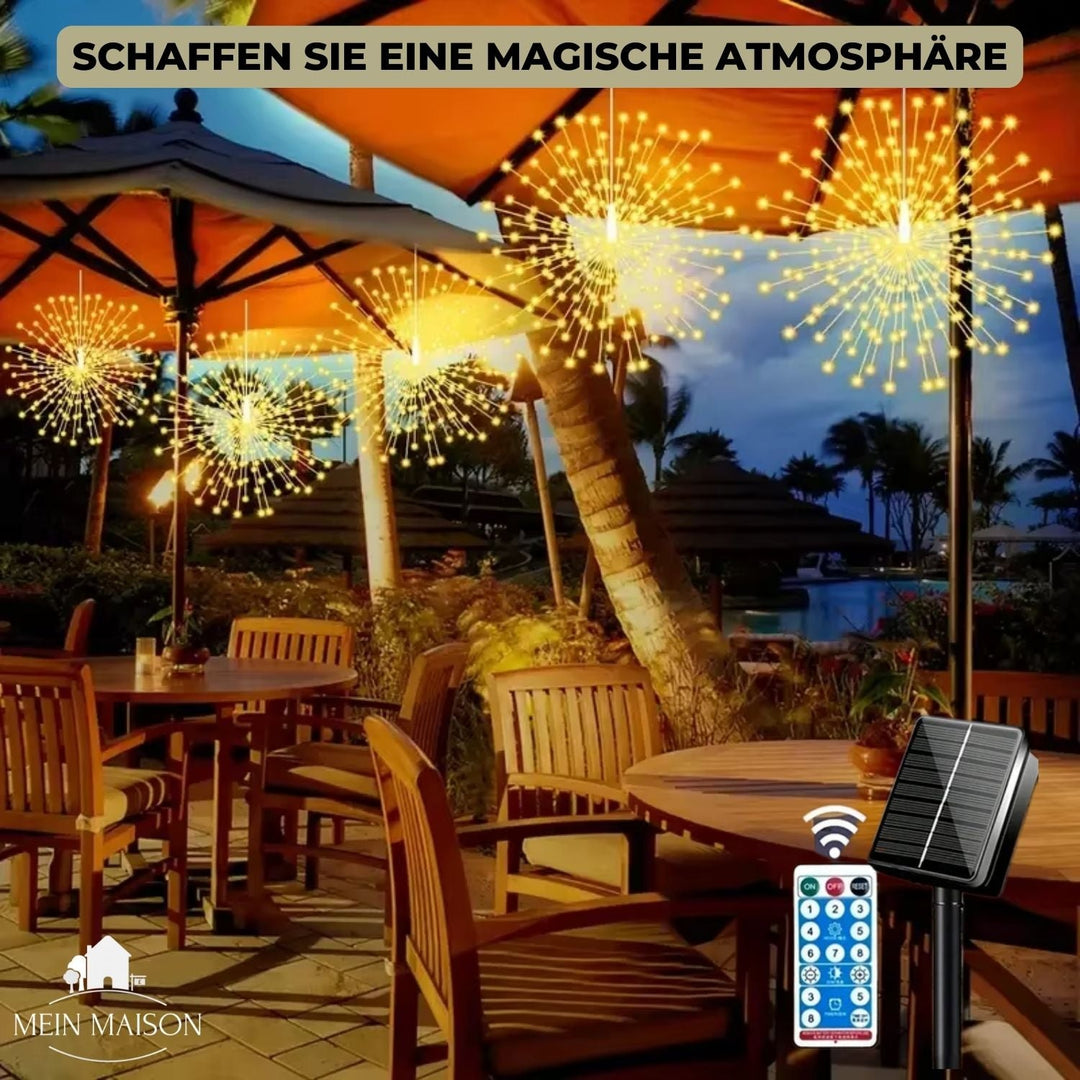 Waterproof LED solar string lights for outdoor landscape lighting, controlled by remote for vibrant evenings.