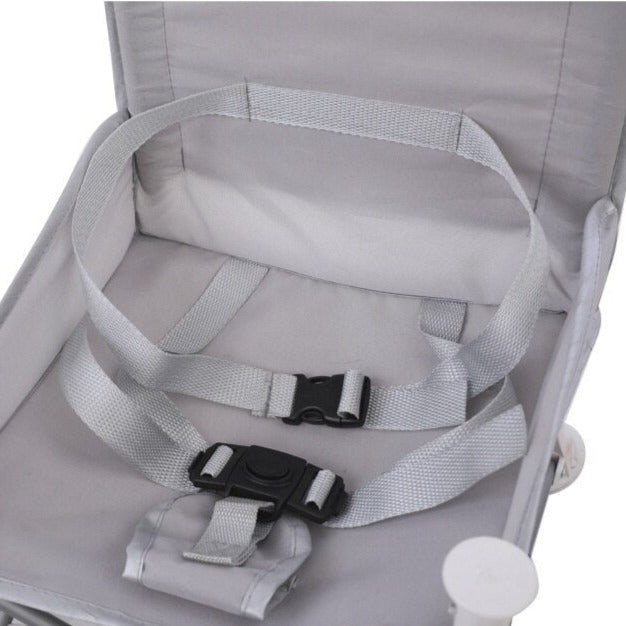 Kids' durable folding camping chair with safety belt and activity tray for young explorers.